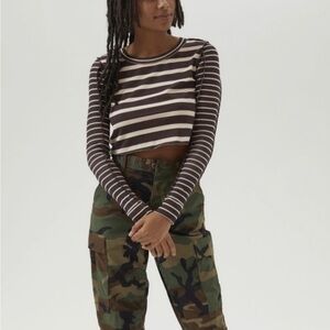Urban outfitters, BDG Brown & Cream Striped Cropped Long-Sleeve Top